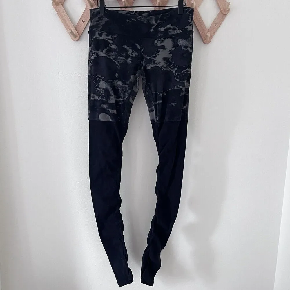 Alo Yoga Goddess Ribbed Women Legging Pant High Waist Black Camo Ruched Medium - Picture 2 of 9